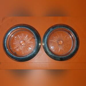 VTG Pair Of Sterling Silver & Glass Starburst Coasters By Frank M. Whiting & Co.